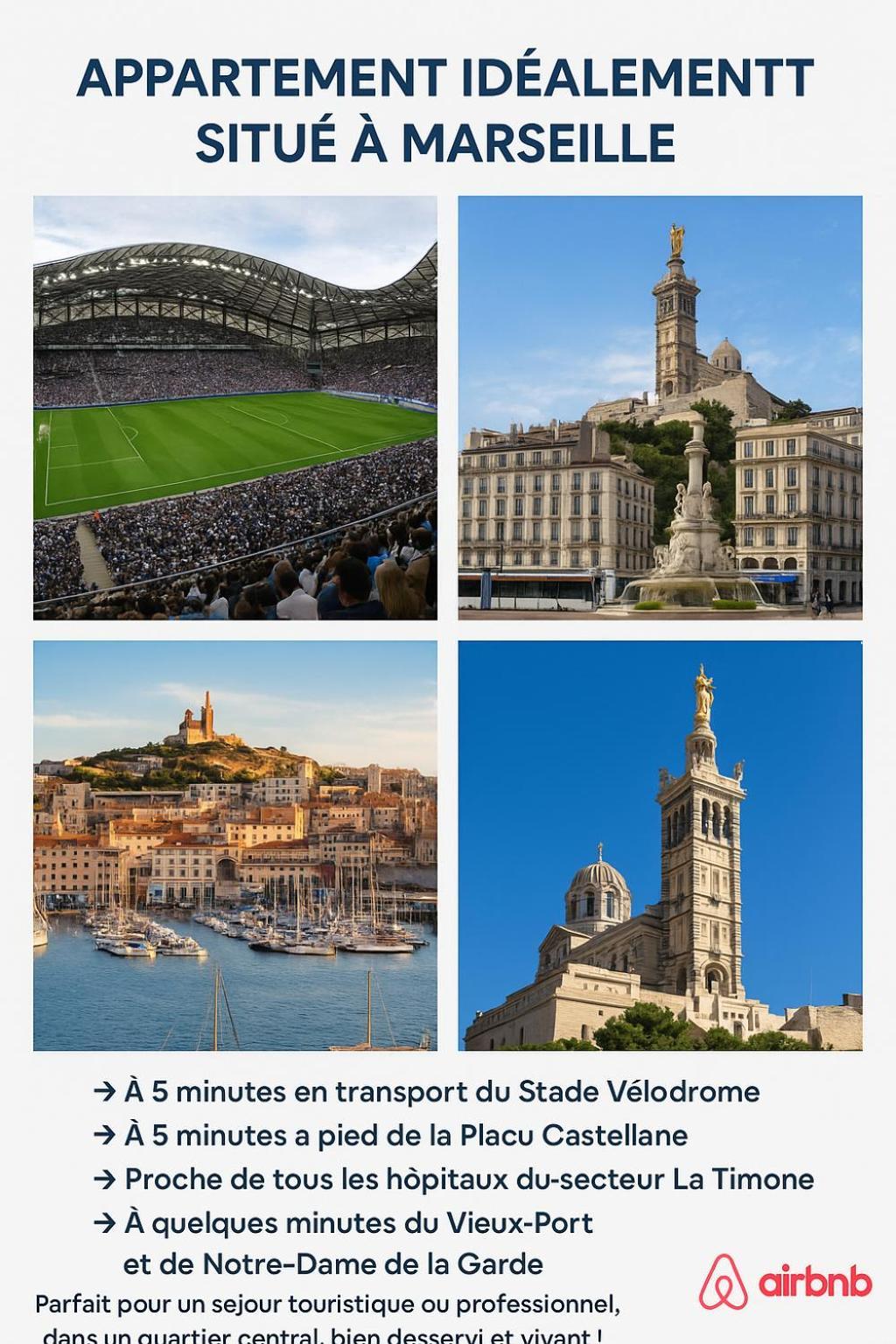 Massilia Mood ,centre, Stade Velodrome, La Timone, La Conception , Wifi Gratuite